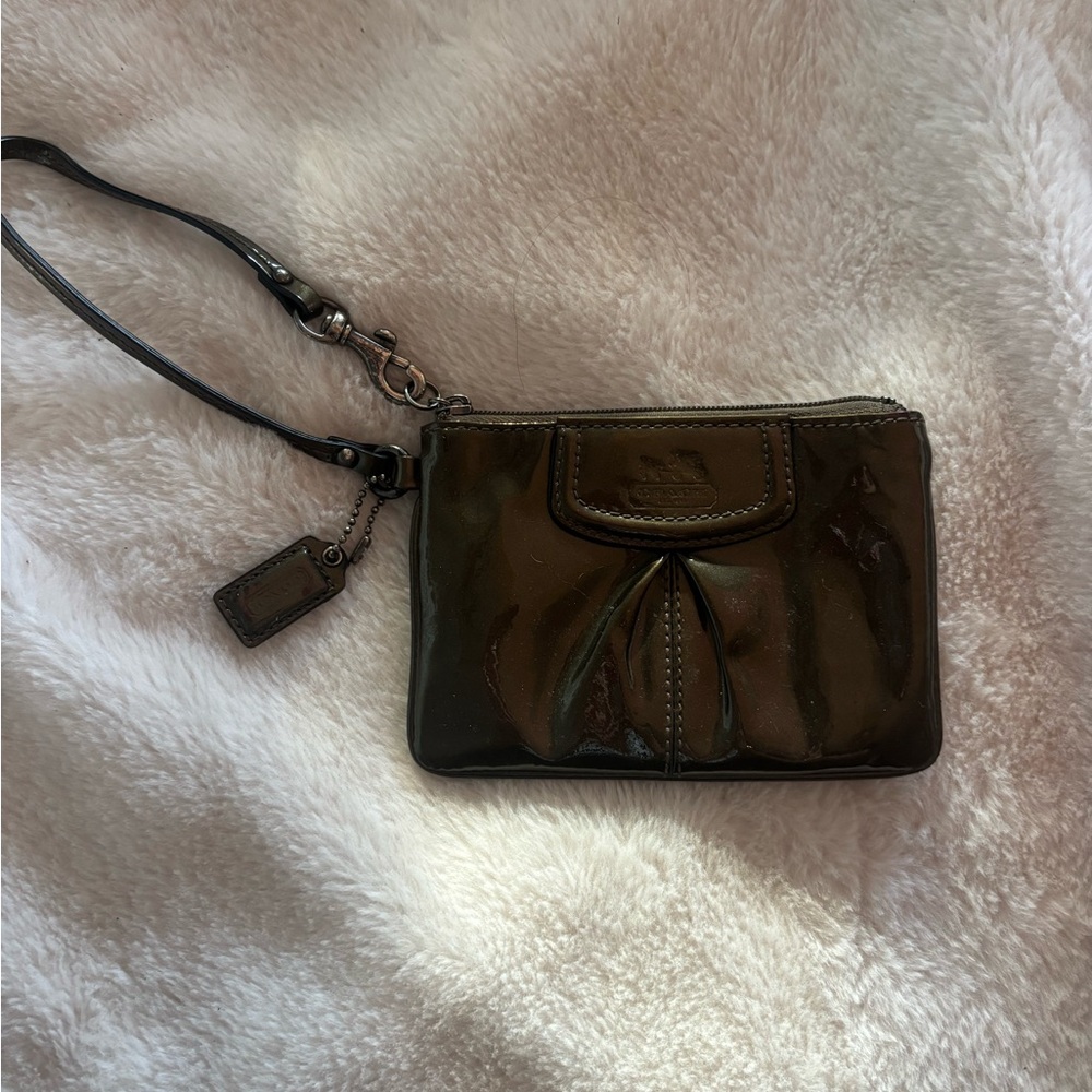 Coach Shiny Brown Leather Wristlet